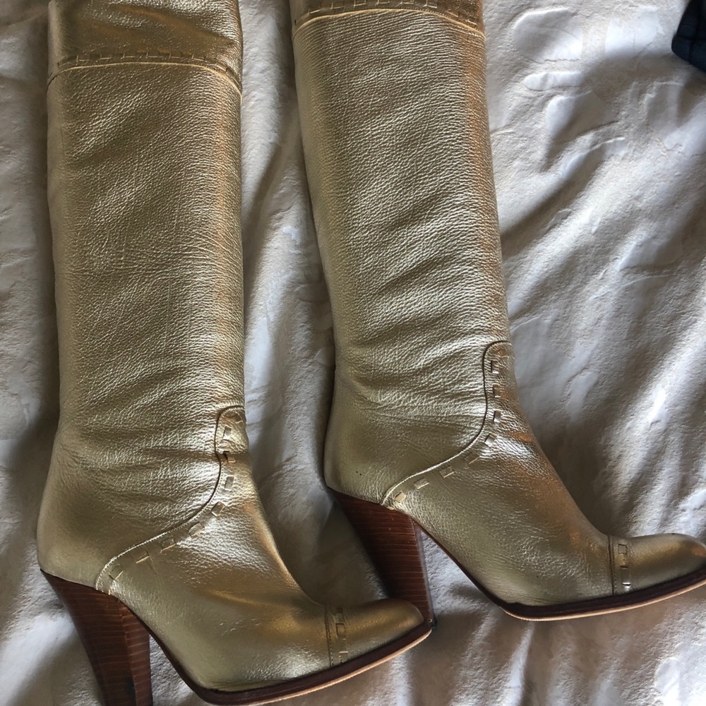 The Marc Jacobs tall soft metallic boots. 3” heel
